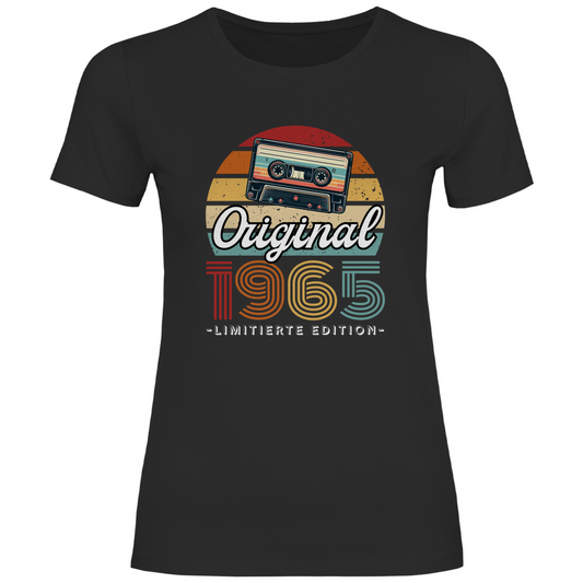 Damen T-Shirt "Original 1965" (Kassetten Retro Stil) schwarz