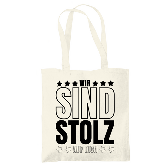 Tragetasche "Wir sind stolz auf dich" (Sternen-Motiv) beige