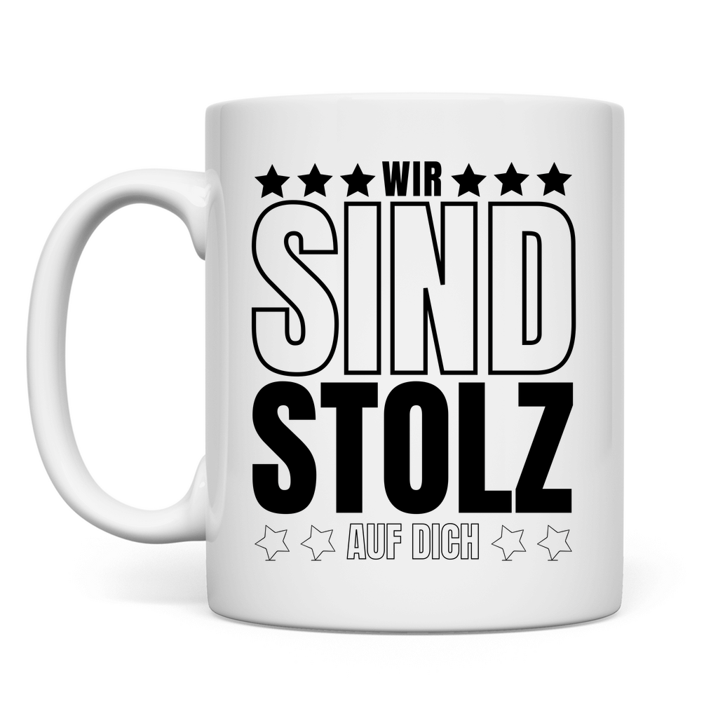 Tasse "Wir sind stolz auf dich" (Sternen-Motiv)