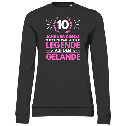 Damen Sweatshirt "10 Jahre im Dienst-Legende auf dem Gelände" (Pinkes Motiv) schwarz