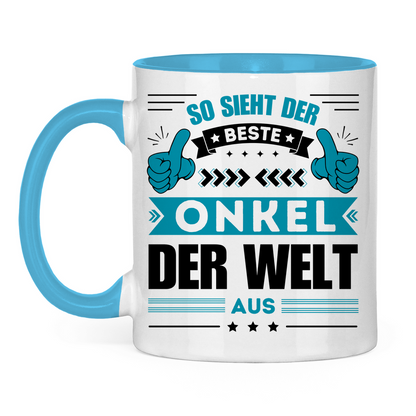 Tasse "So sieht der beste Onkel der Welt aus" weiß/blau