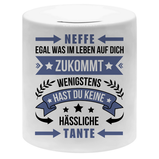 Spardose "Neffe - Egal was im Leben auf dich zukommt" (Tante) 9,5 x 8cm