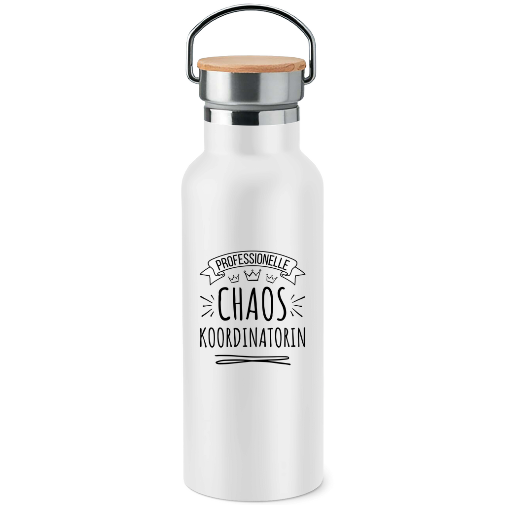 Edelstahl-Trinkflasche mit Bambusdeckel "Professionelle Chaos Koordinatorin"