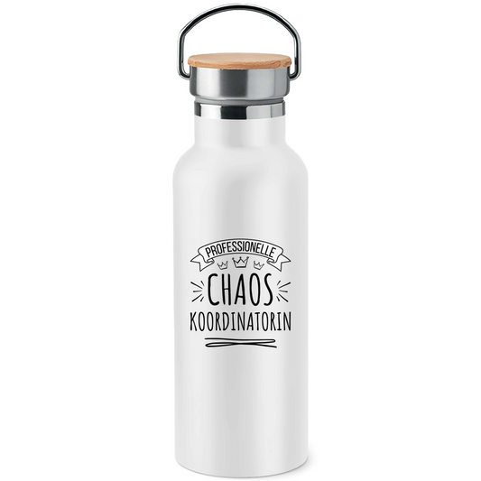 Edelstahl-Trinkflasche mit Bambusdeckel "Professionelle Chaos Koordinatorin"