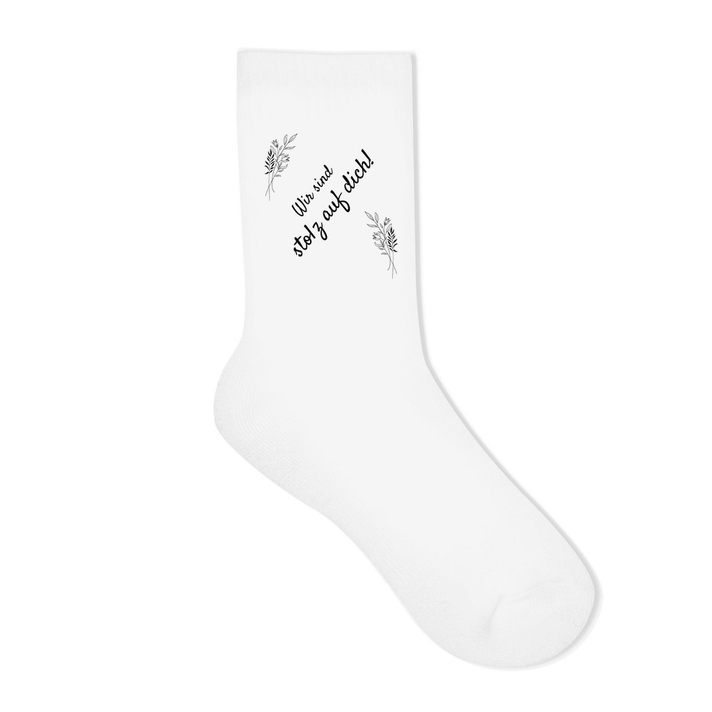 Socken "Wir sind stolz auf dich" (Blumen-Motiv)