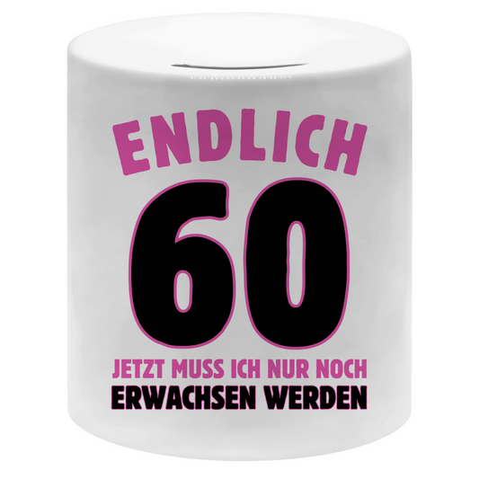 Spardose "Endlich 60" (Pinkes Motiv)