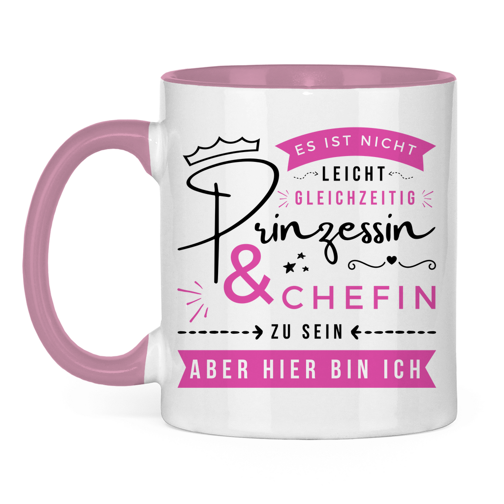 Tasse zweifarbig "Es ist nicht leicht, Prinzessin und Chefin zu sein" Pink