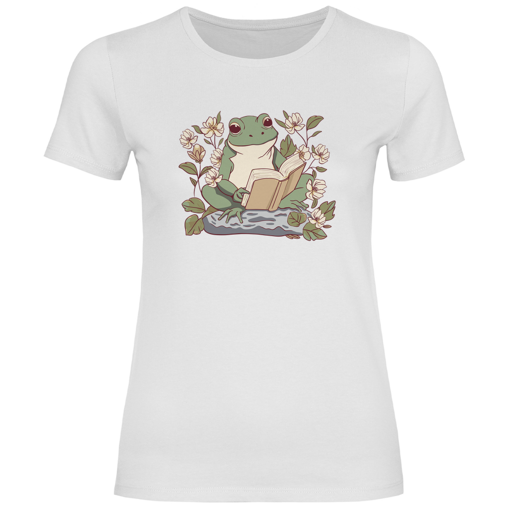 Damen T-Shirt "Frosch liest Buch"