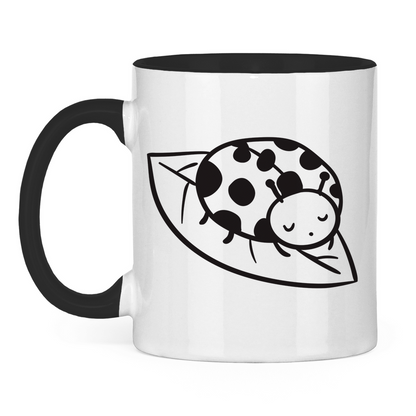 Tasse "Niedlicher Marienkäfer auf einem Blatt" weiß/schwarz