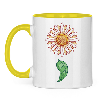 Tasse zweifarbig "Gänseblümchen mit Blatt" gelb