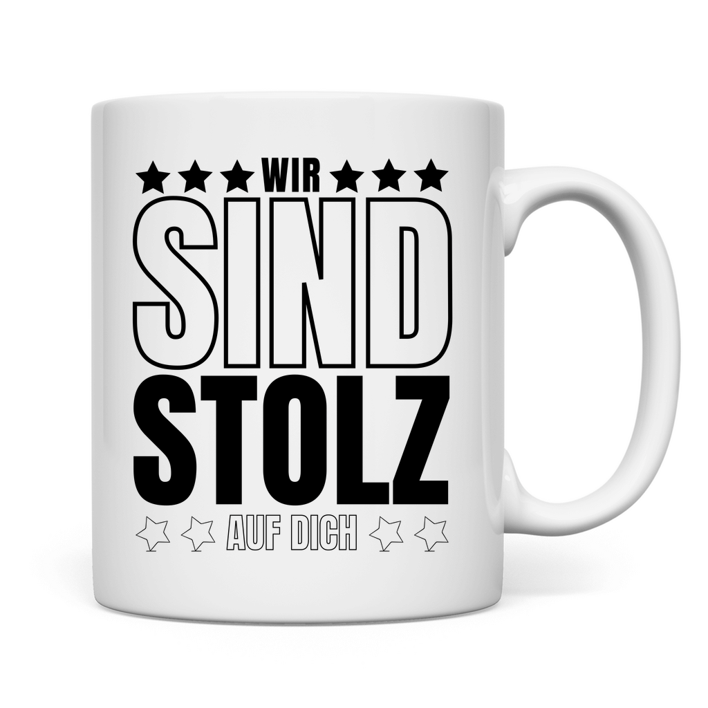 Tasse "Wir sind stolz auf dich" (Sternen-Motiv)