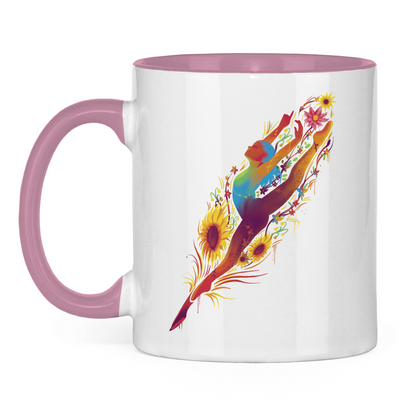 Tasse "Tänzerin im Blumenmotiv" weiß/pink