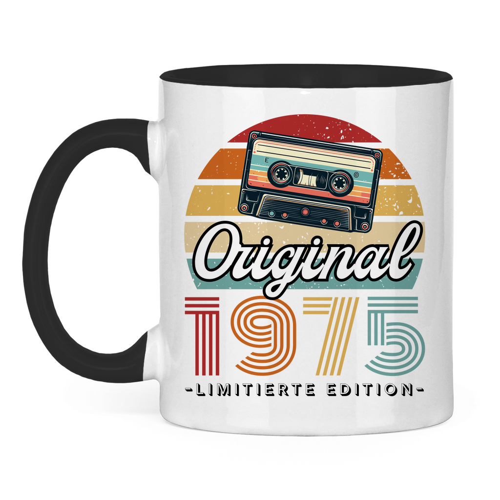 Tasse "Original 1975" (Kassetten Retro Stil) weiß/schwarz