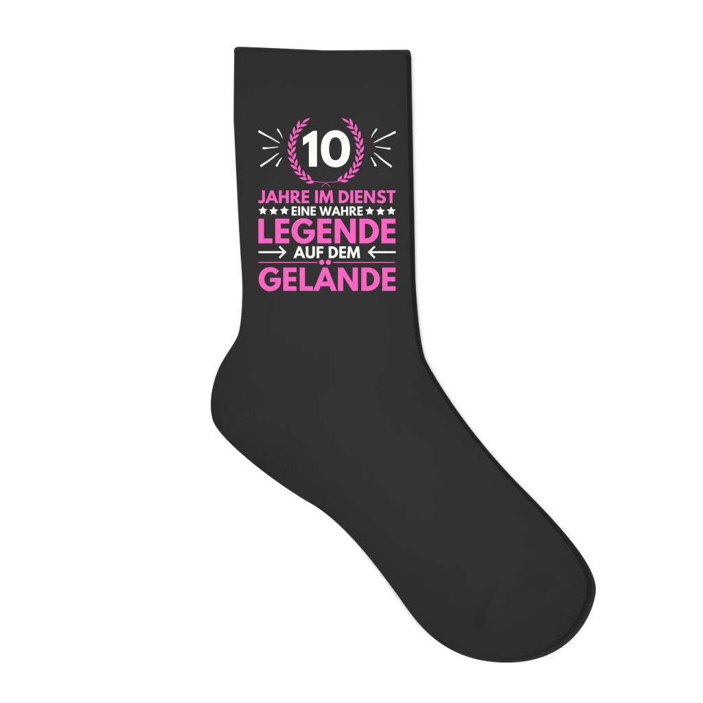 Socken "10 Jahre im Dienst-Legende auf dem Gelände" (Pinkes Motiv)