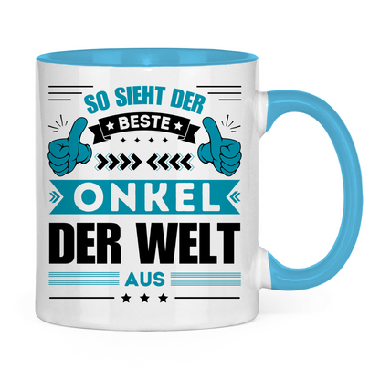 Tasse "So sieht der beste Onkel der Welt aus" weiß/blau