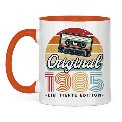 Tasse "Original 1985" (Kassetten Retro Stil) weiß/orange