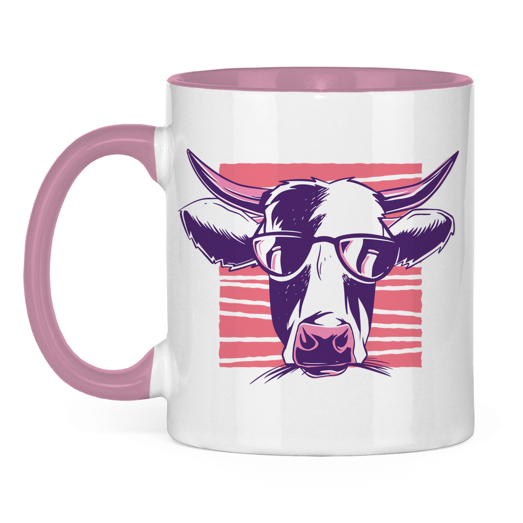 Tasse zweifarbig "Kuh mit Sonnenbrille" pink