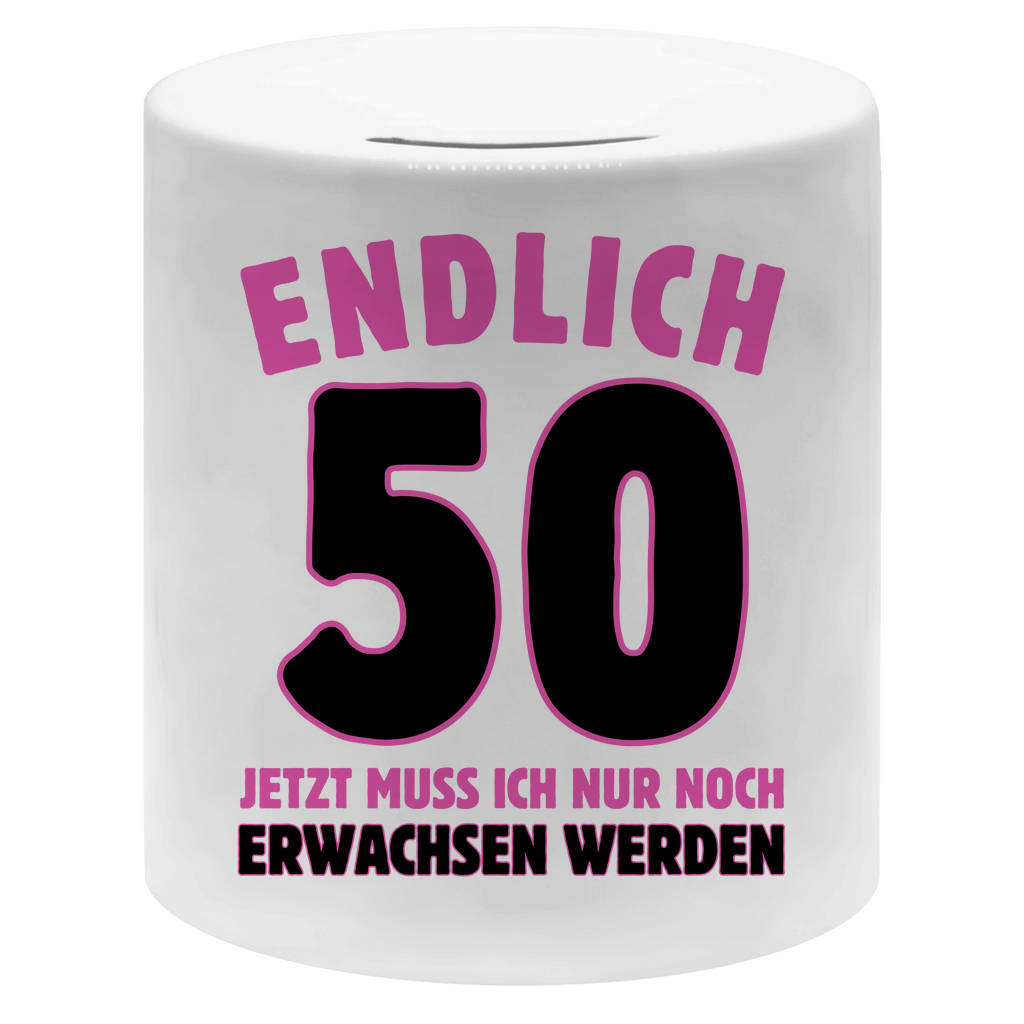 Spardose "Endlich 50" (Pinkes Motiv)