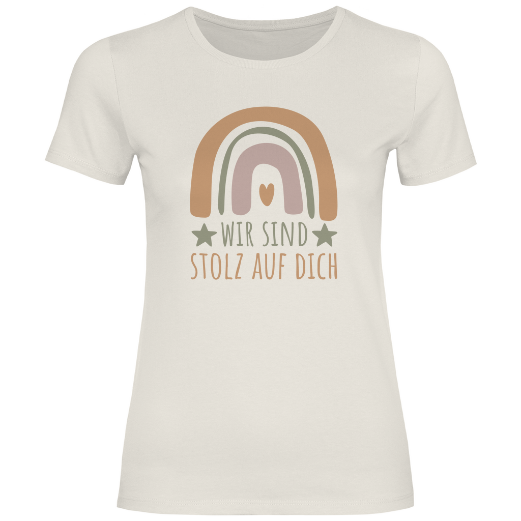 Damen T-Shirt "Wir sind stolz auf dich" (Regenbogen)