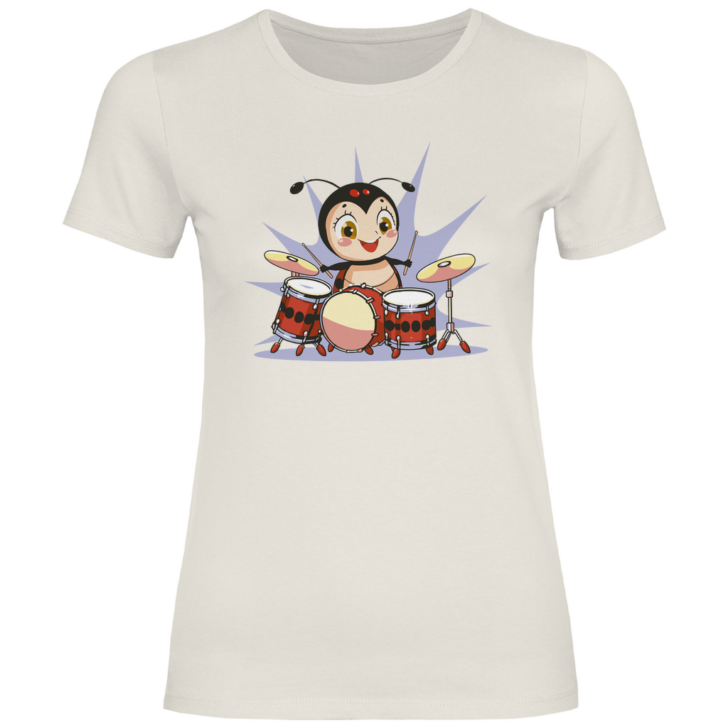 Damen T-Shirt "Marienkäfer spielt Schlagzeug" beige