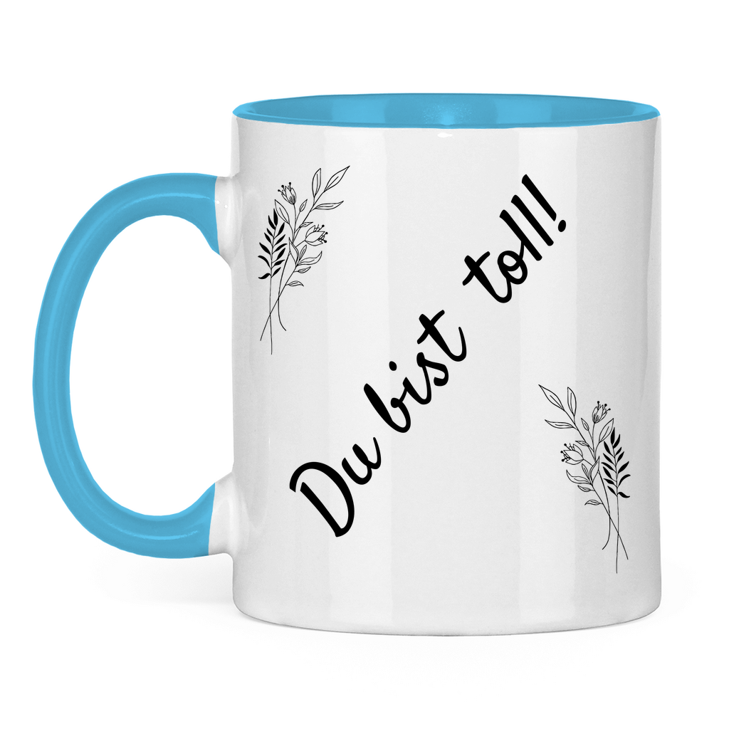 Tasse zweifarbig "Du bist toll" (Blumen-Motiv)