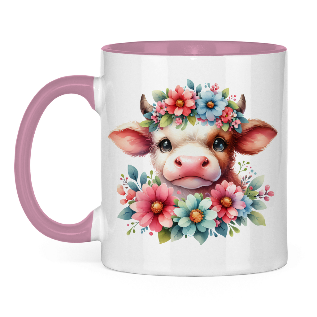 Tasse "Kuh mit Blumen" pink