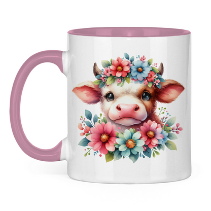 Tasse "Kuh mit Blumen" pink