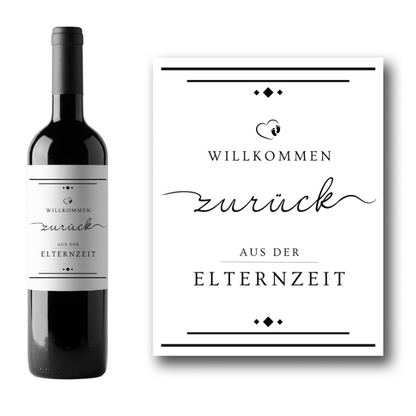 Weinetikett "Arbeitsbeginn nach Elternzeit"