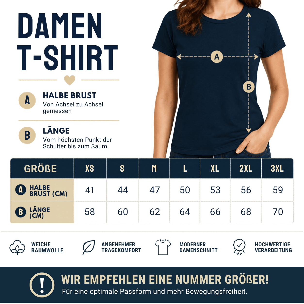 Damen T-Shirt Größentabelle