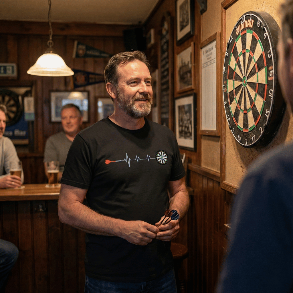 Dart Shirt Herren "Dartscheibe Herzschlag" - Geschenk für Dartspieler