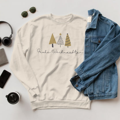 Damen Premium Bio Sweatshirt "Frohe Weihnachten" (3 minimalistische Weihnachtsbäume)