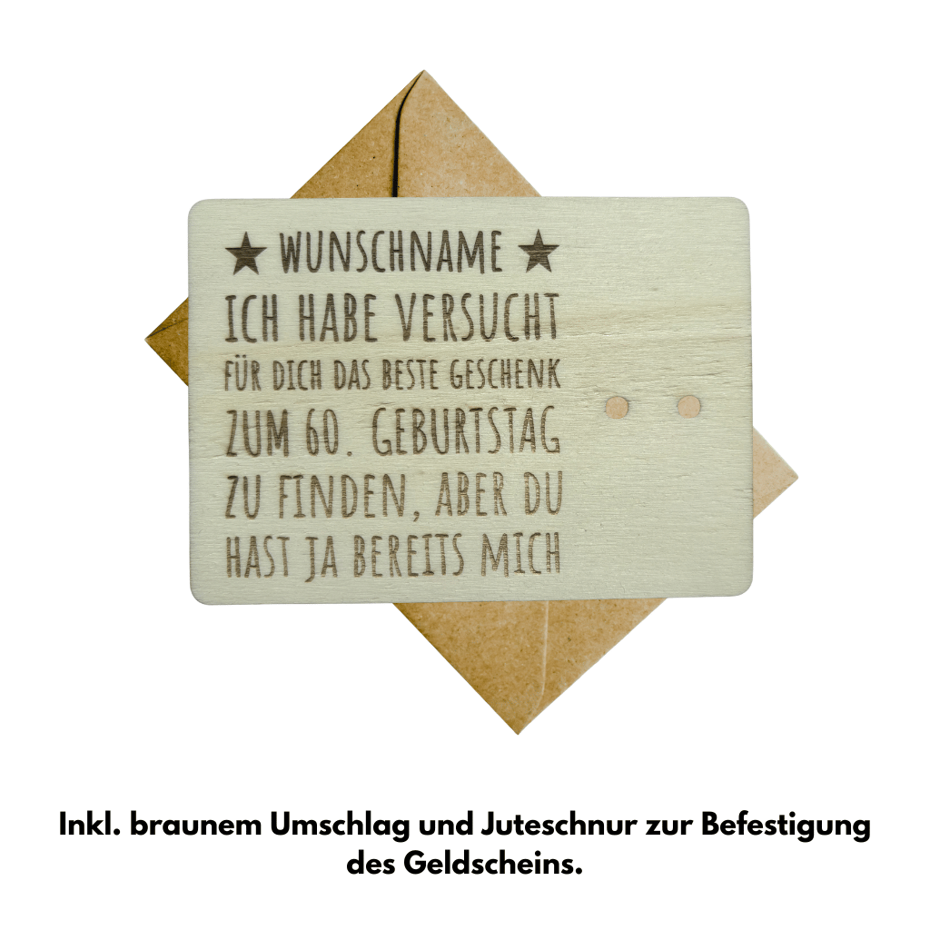 Geldgeschenk Karte Holz Geburtstag personalisiert Lieferumfang