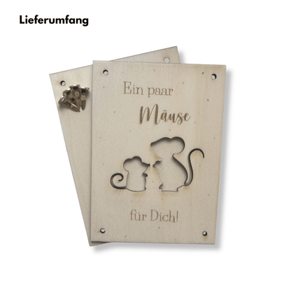Geldgeschenk "Ein paar Mäuse für dich" (Holz) Lieferumfang