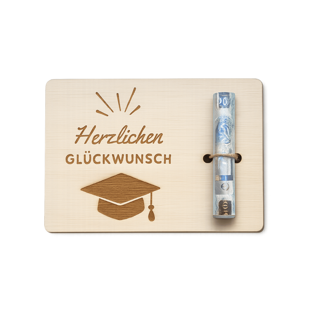 Holz Glückwunschkarte Abschluss Geldgeschenk