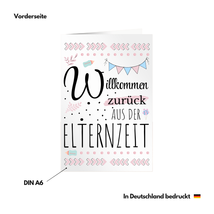 Karte "Willkommen zurück aus der Elternzeit" Vorderseite