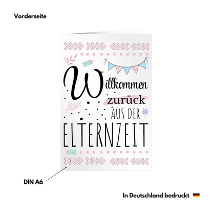 Karte "Willkommen zurück aus der Elternzeit" Vorderseite