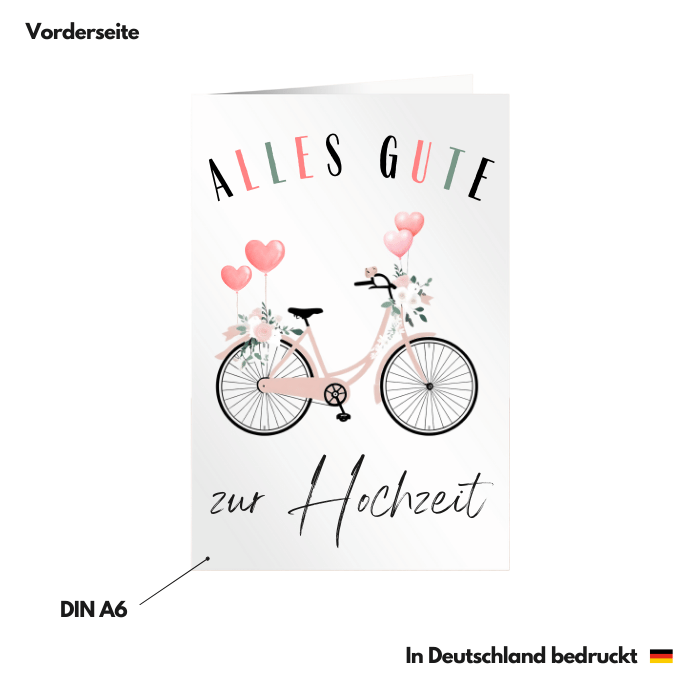 Hochzeitskarte Glückwunschkarte "Fahrrad" Vorderseite