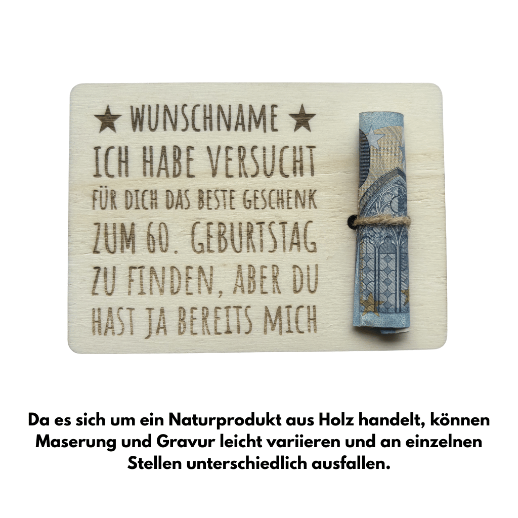 Geldgeschenk Karte Holz Geburtstag personalisiert Hinweis