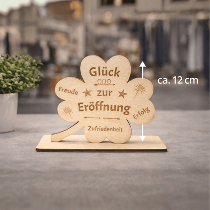 Holz Kleeblatt "Zur Eröffnung" 12cm