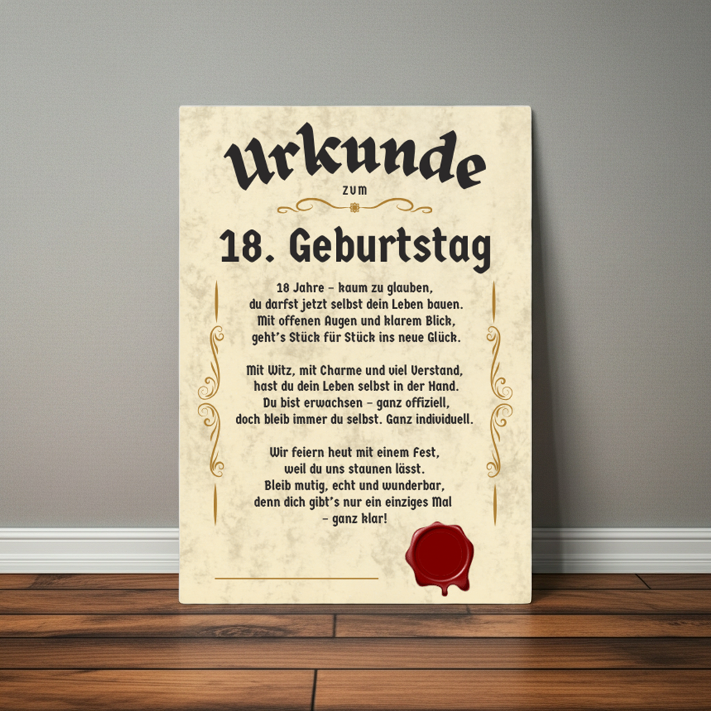 Urkunde zum 18. Geburtstag
