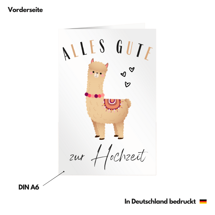 Hochzeitskarte "Alpaka" Vorderseite