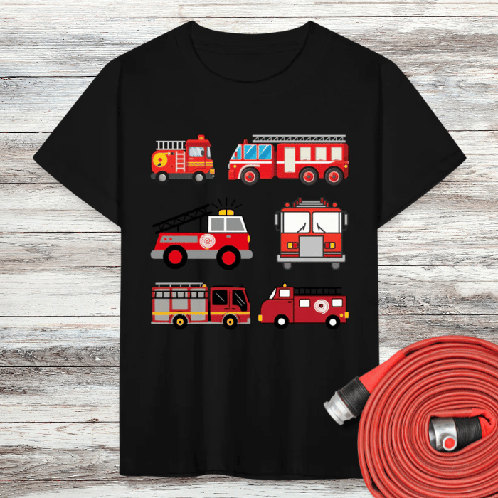 Kinder T-Shirt Feuerwehr Autos 2