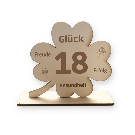 Holz Kleeblatt "18. Geburtstag"