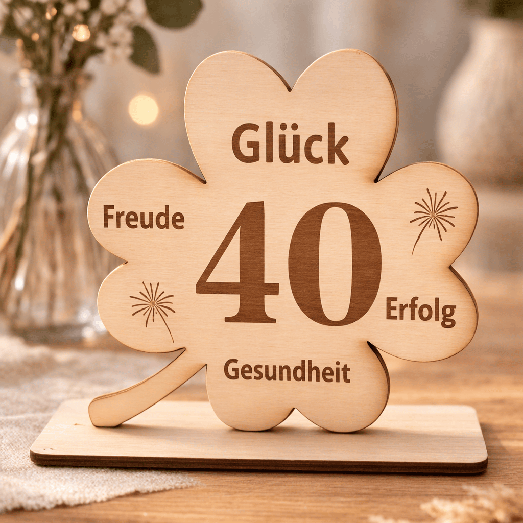 Holz Kleeblatt "40. Geburtstag"