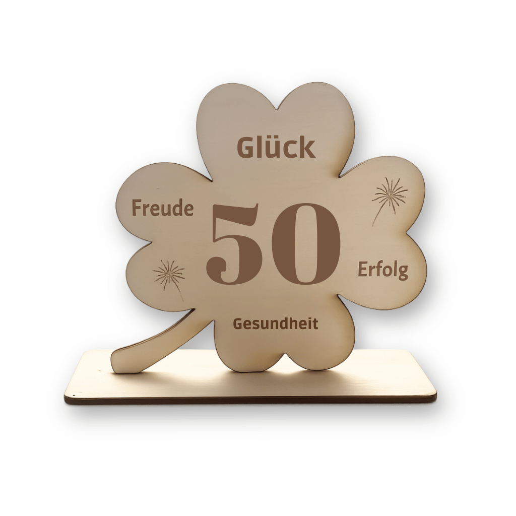 Holz Kleeblatt "50. Geburtstag"