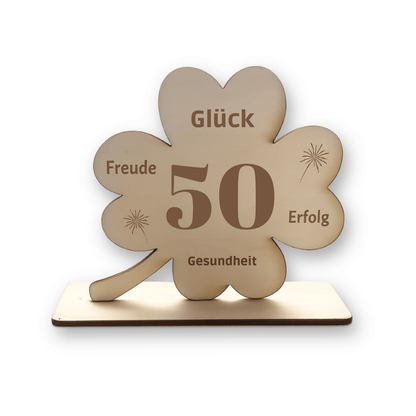 Holz Kleeblatt "50. Geburtstag"