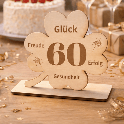 Holz Kleeblatt "60. Geburtstag"