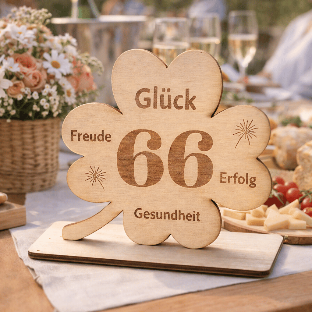 Holz Kleeblatt "66. Geburtstag"