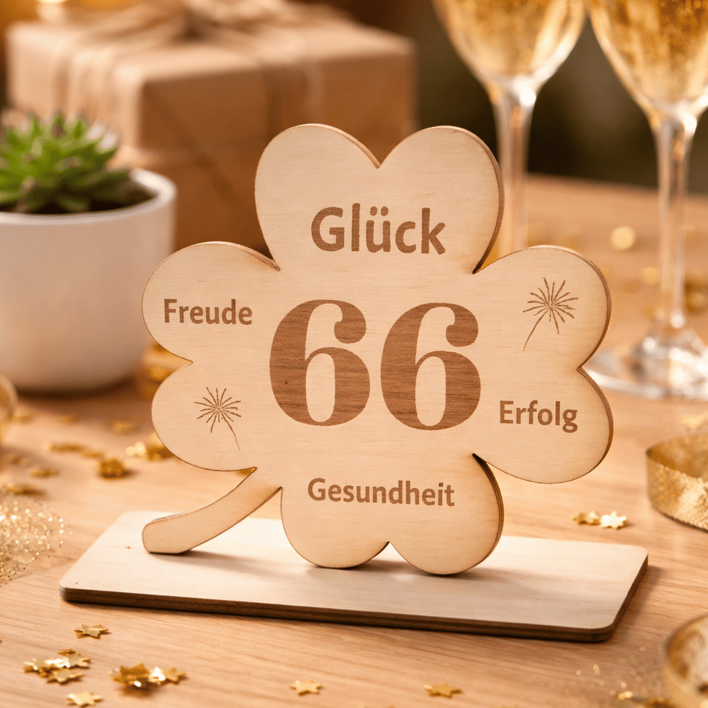 Holz Kleeblatt "66. Geburtstag"