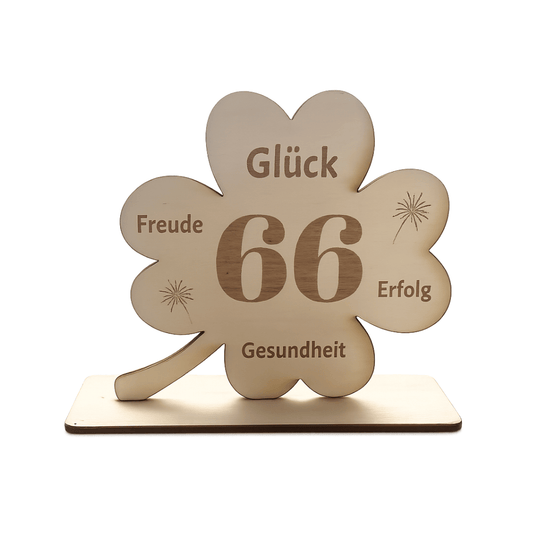 Holz Kleeblatt "66. Geburtstag"